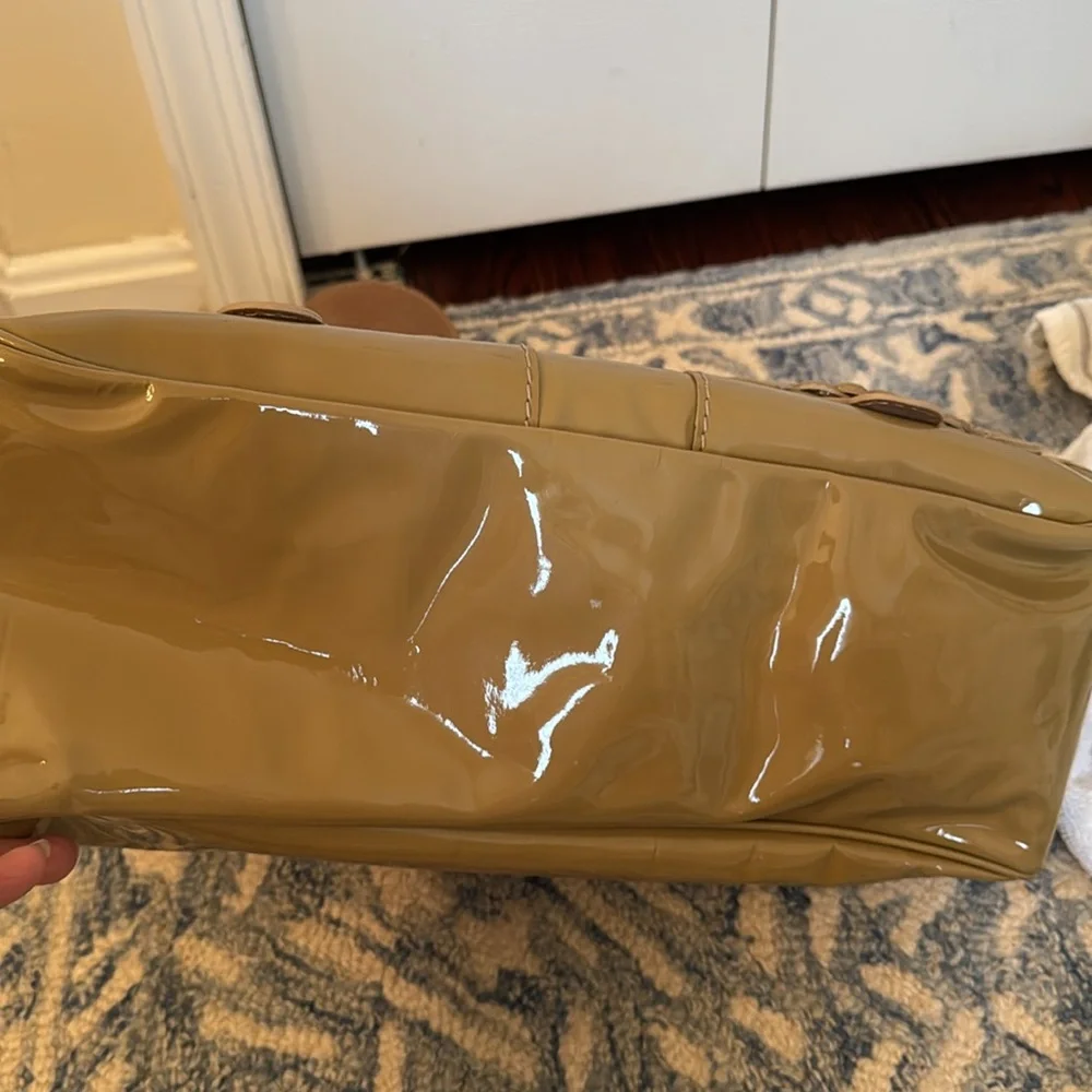 Valentino Garavani Camel Brown Braided-Handle Patent Satchel - Picture 10 of 13